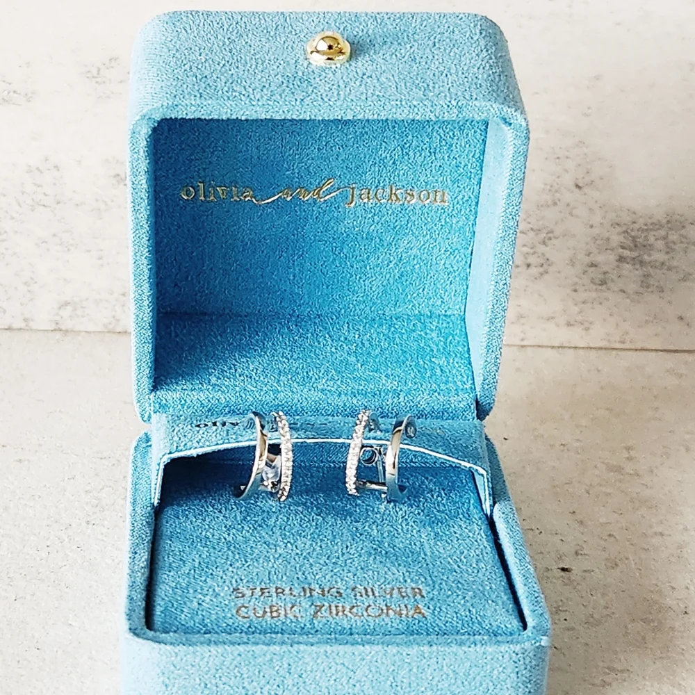 Olivia & Jackson NEW Sterling Silver Cubic Zirconia Double Hoop Huggie Earrings